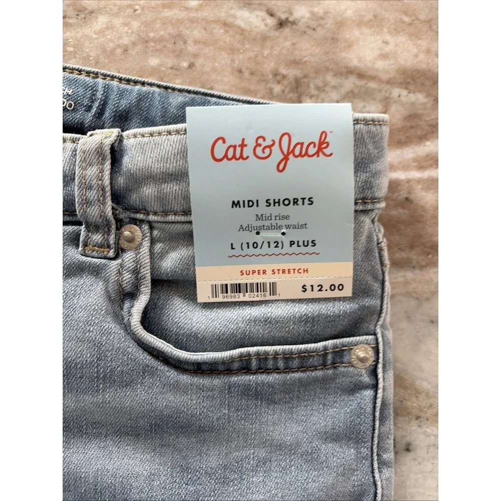 Cat & Jack Girl's Midi Shorts Size L (10/12) Plus, Stretch Adjustable Waist NWT